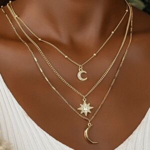 Gold Layered Moon & Star Necklace Set | Dainty Celestial Jewelry